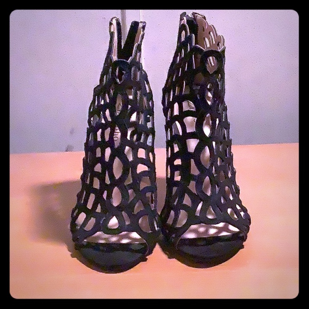 Caged open toe heels